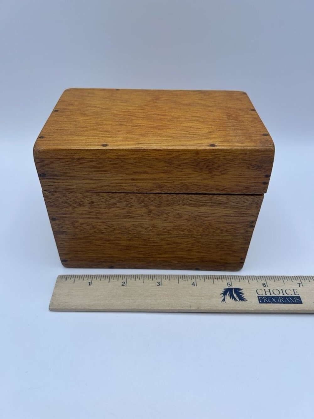 Vintage Wooden Recipe Box Red Felt Lined Hinged Lid Mid Century Kitchen - Picture 6 of 11